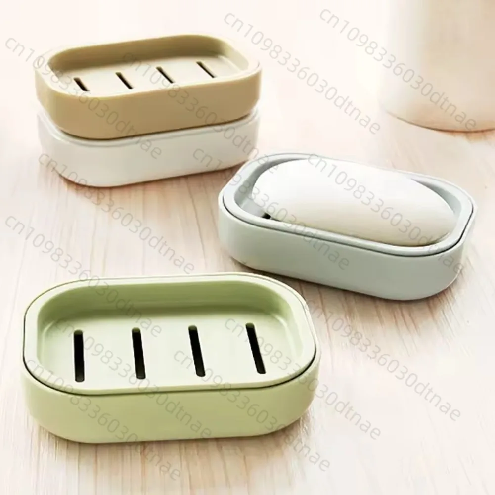 Double Layer Square Soap Dish with Cover Plastic Drain Soap Box Household Bathroom Travel Simple Portable Creative Storage