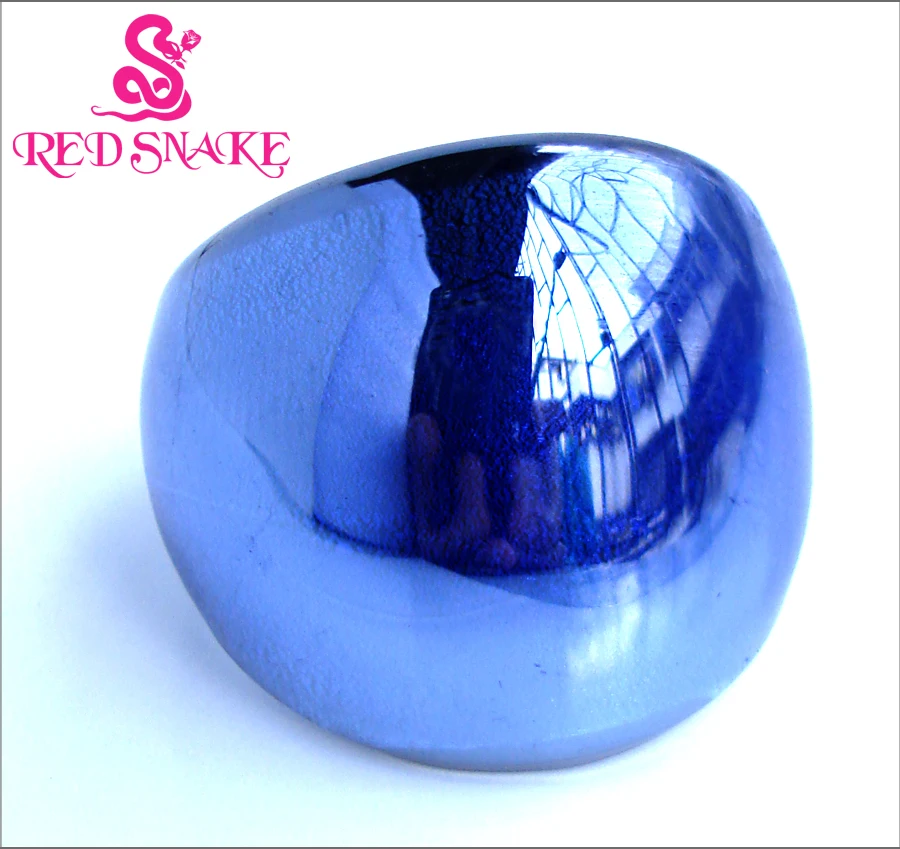 RED SNAKE Fashion Ring Handmade Dark Blue with Silver color foil Pearl texture glossiness Murano Glass Rings