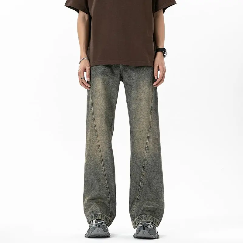

Джинсы с американской талией в стиле ретро, мужские весенне-осенние джинсы Cleanfit, выцветшие расклешенные повседневные свободные прямые длинные брюки