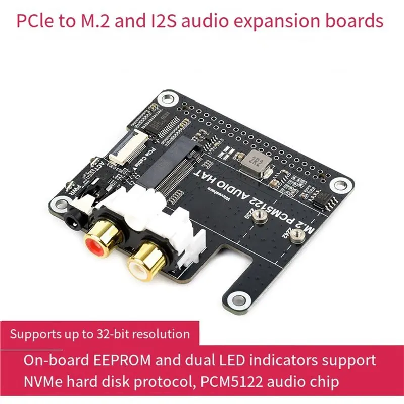 For Raspberry Pi 5 Pcie To M. 2 NVME And PCM5122 I2S DAC HIFI Expansion Board Onboard 3.5Mm Headphone Jack No Driver Needed
