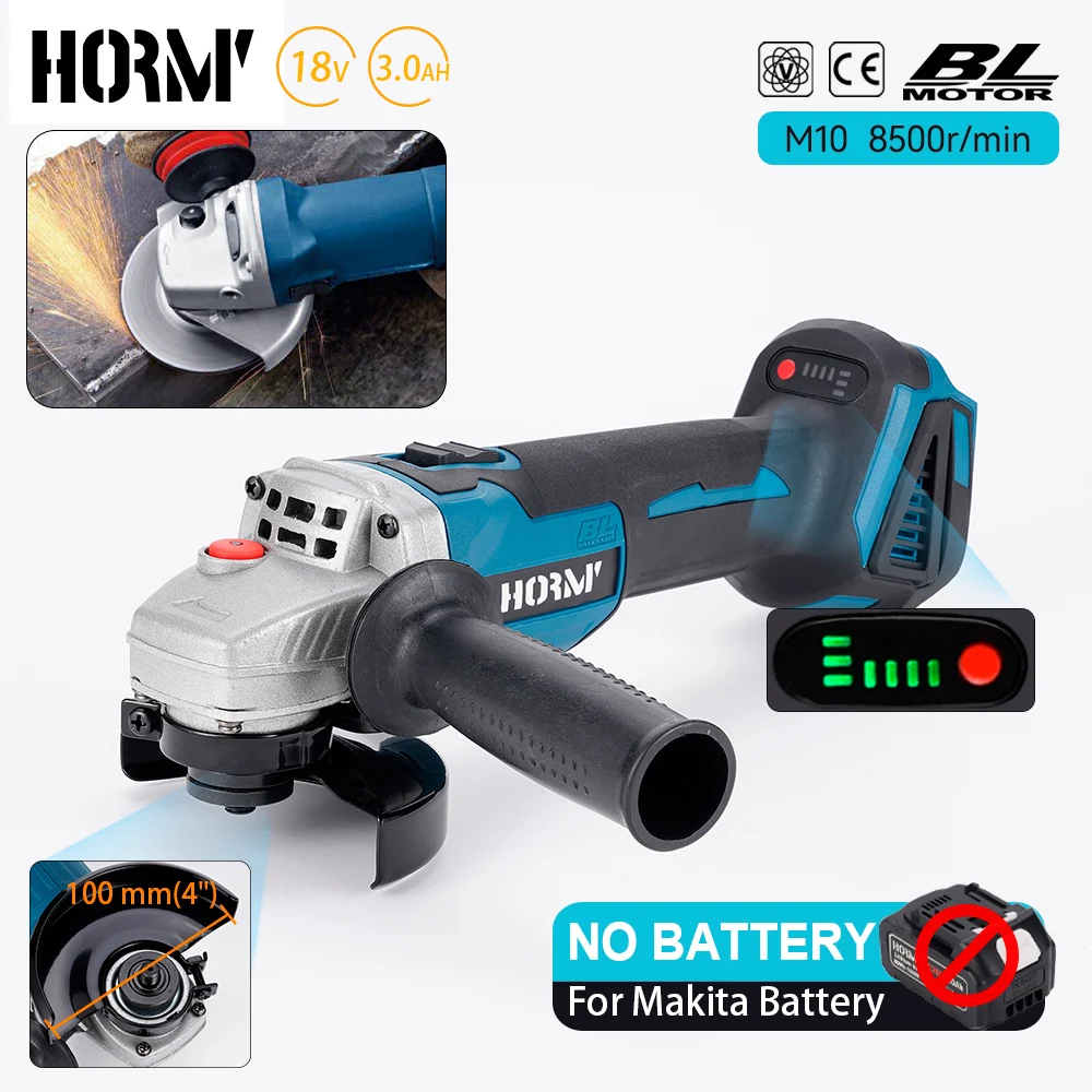 

Hormy 18V 100mm Brushless Angle Grinder Cordless Electric Polishing Grinding Machine Variable Speed Cutting Woodworking Power