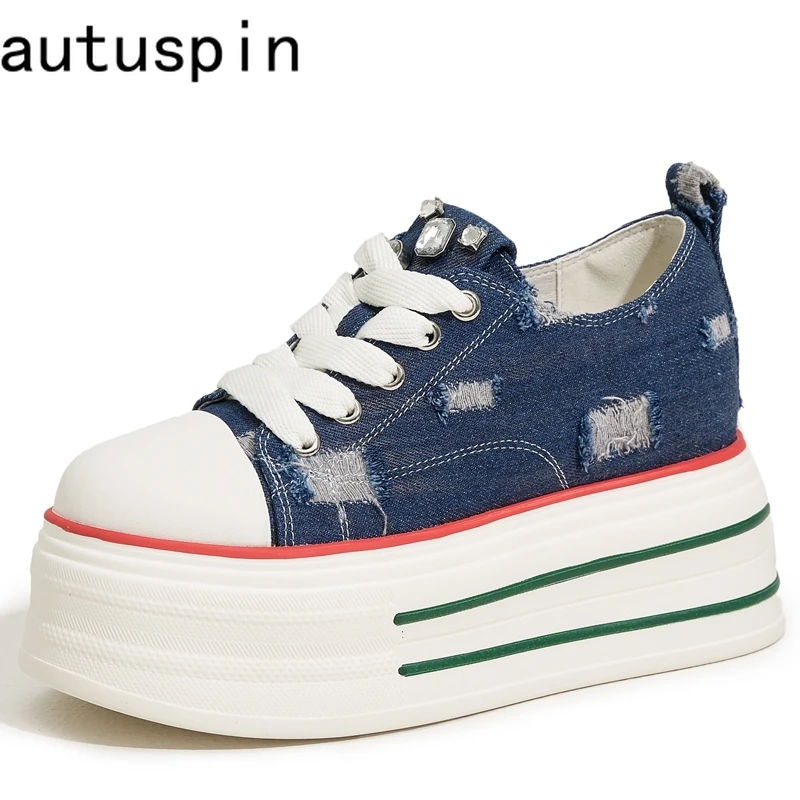 

Autuspin 6.5cm High Platform Canvas Fabric Shoes for Women Autumn Stylish Street Female Flats Chunky Sneakers Woman Size 34-39