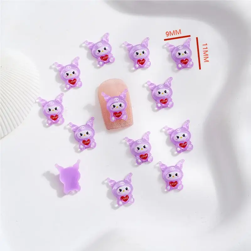 100 sztuk/paczka Ozdoby do paznokci Kuromi - Śliczne trójwymiarowe kreskówkowe dekoracje do paznokci, DIY Kawaii akcesoria do paznokci do kreatywnych manicure
