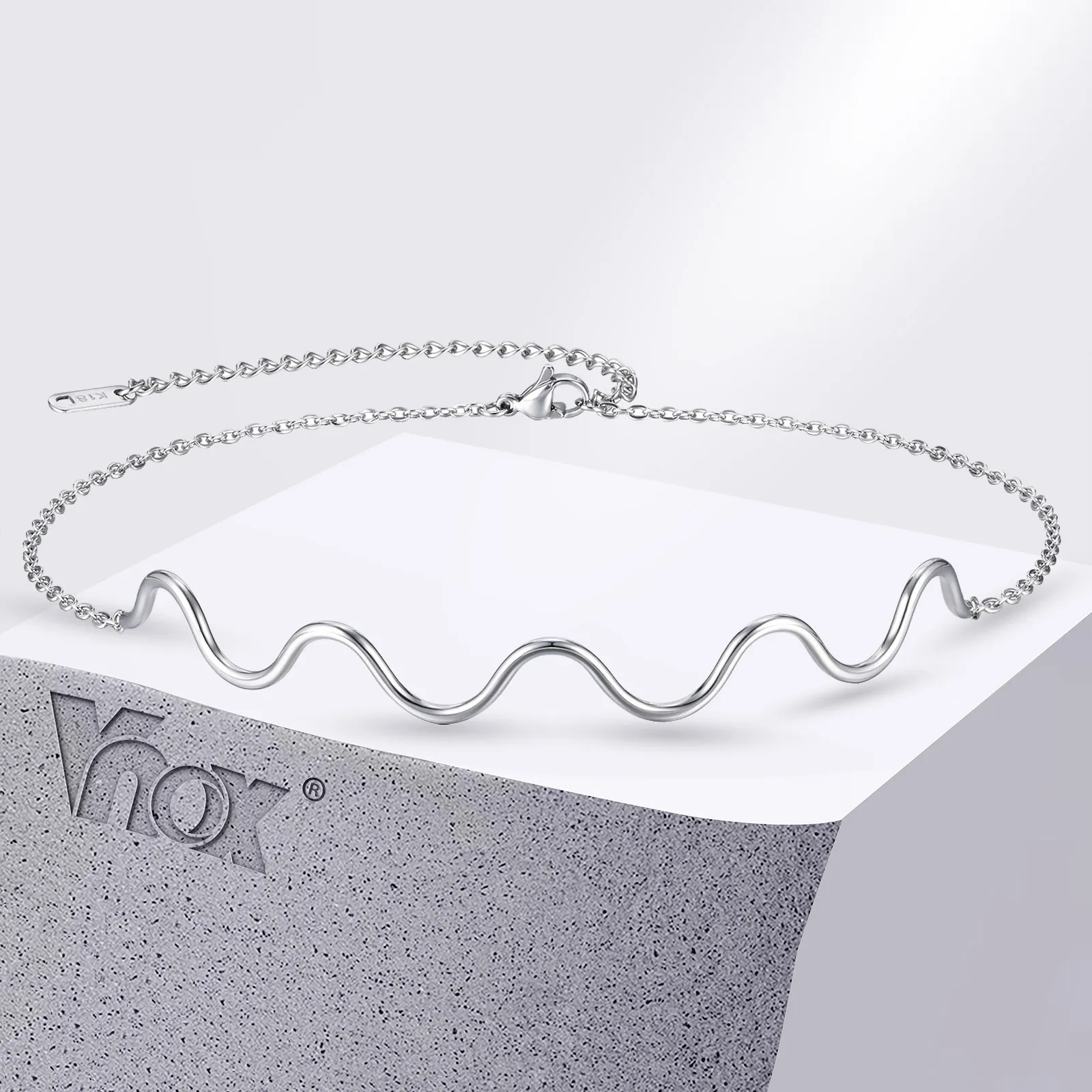 

Vnox Waterproof Stainless Steel Wave Choker Neckalces for Women Girls, Simple Metal Adjustable Collar Fashion Gift for Her