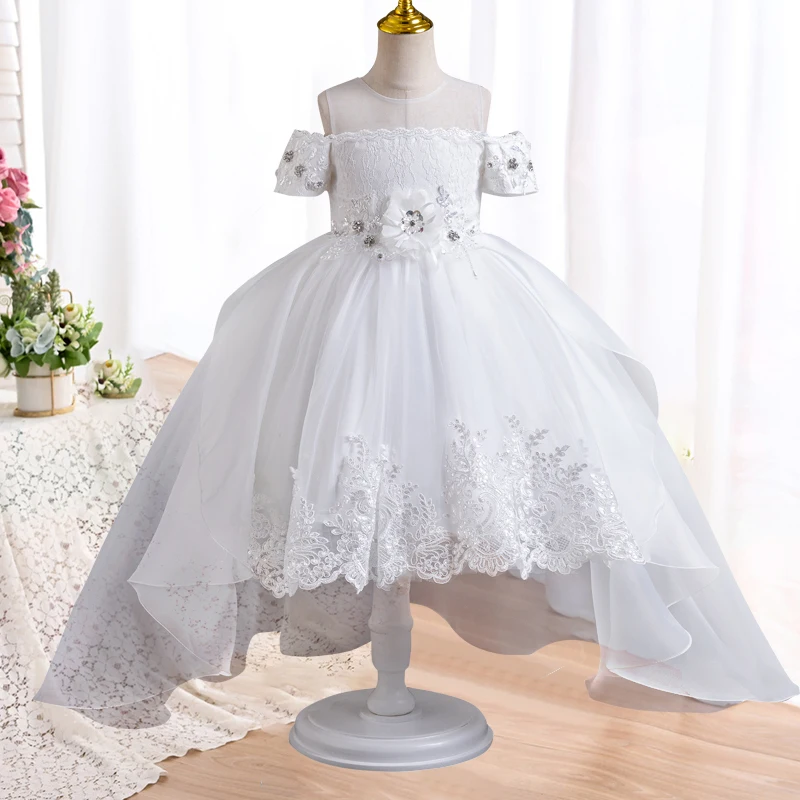 Sale Real Kids Girls Elegant Wedding Flower Girl Dress Princess Party Pageant Formal Long Sleeveless Lace Tulle 2-14 Y