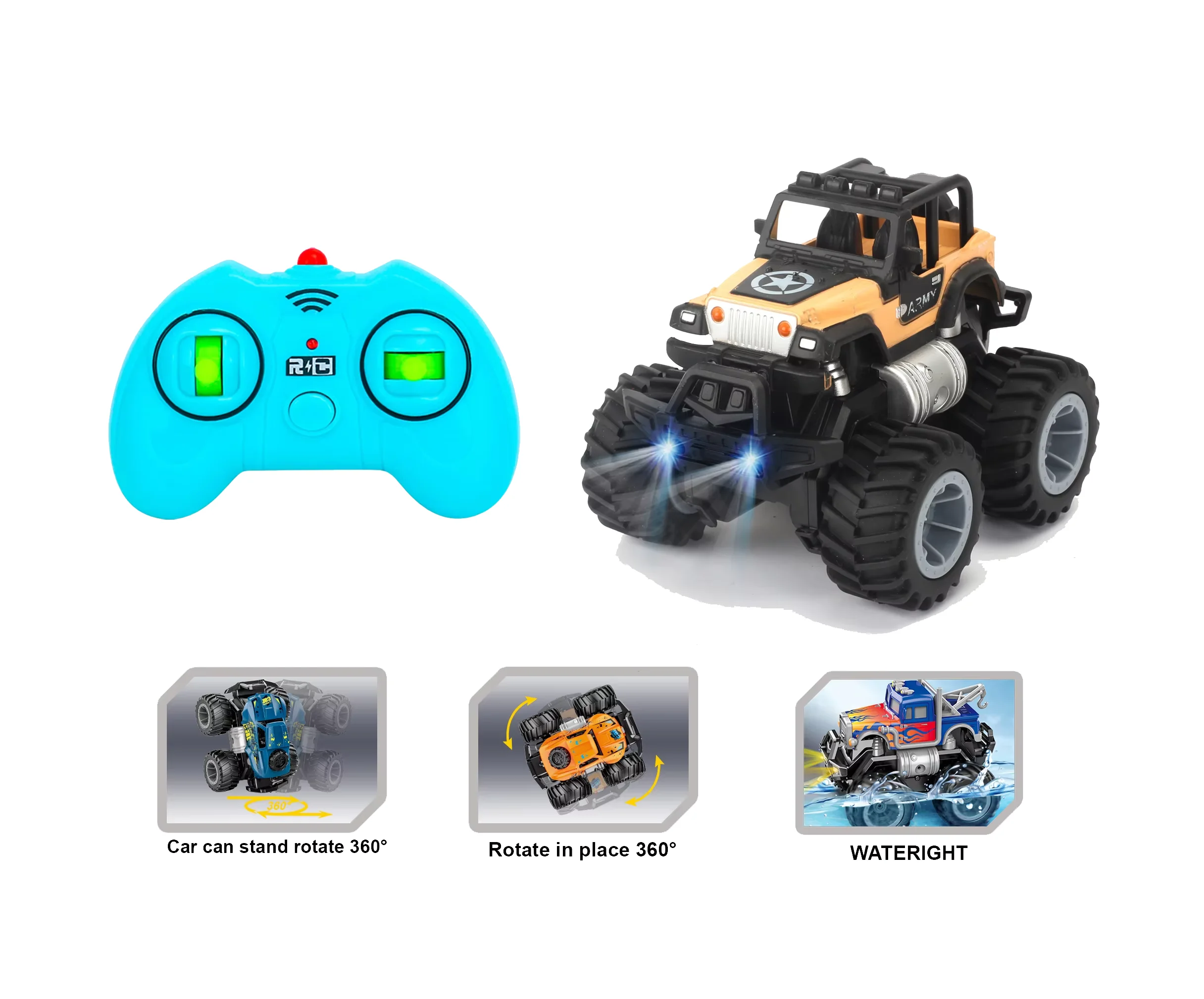

2.4g Remote Control Stunt Car with One-Button Demonstration Rotation, Off-Road Racing with Cool Lights, Climbing Car, Amphibious Vehicle, Gift for Children, Holiday Gift Toy for Friends