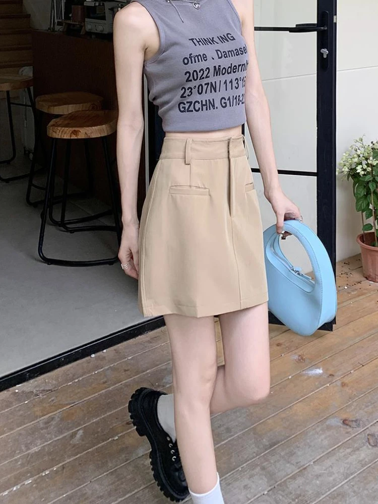 

Юбки женские летние с высокой талией модные трапециевидные с простыми карманами универсальные в корейском стиле элегантные повседневные удобные нежные женские