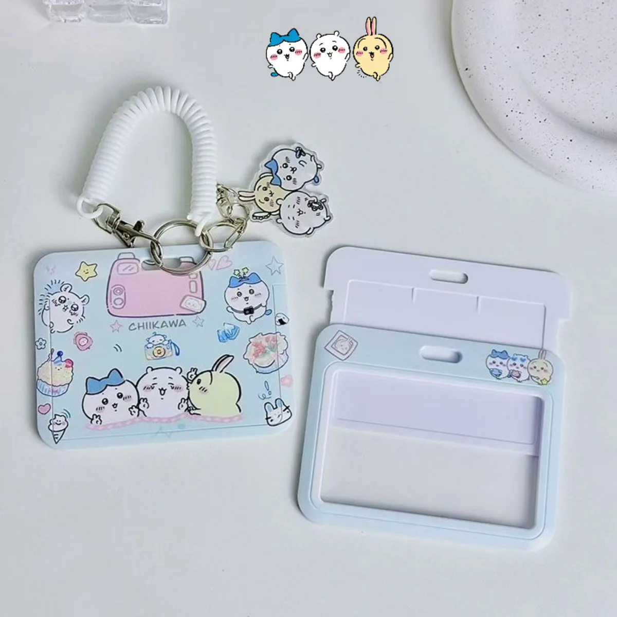 Chiikawa Character Card Holder Cute Hachiware Usagi ID Badge Cover with Spring Coil Keychain for Students