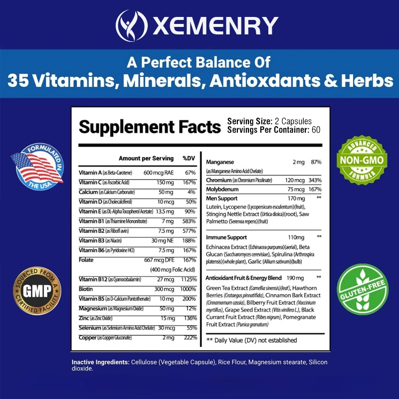 Men's Daily Multivitamin - for Immunity, Energy, Digestion, Skin, and Overall Health