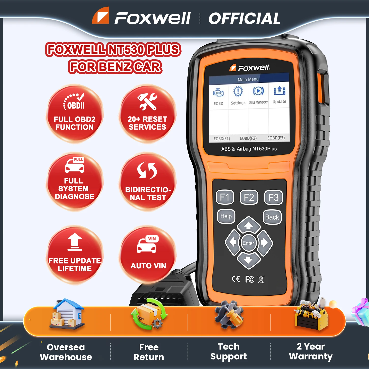 FOXWELL NT530 OBD2 Car Diagnostic Tools for BENZ All System Bidirectional Control ABS SRS EPB Oil 31+ Reset OBD 2 Auto Scanner