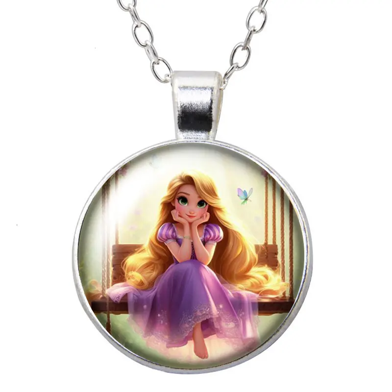 Enrolados Tangel Long hair Princess Rapunzel Round Photo Glass cabochon silver plated/Bronze/Crystal pendant necklace jewelry