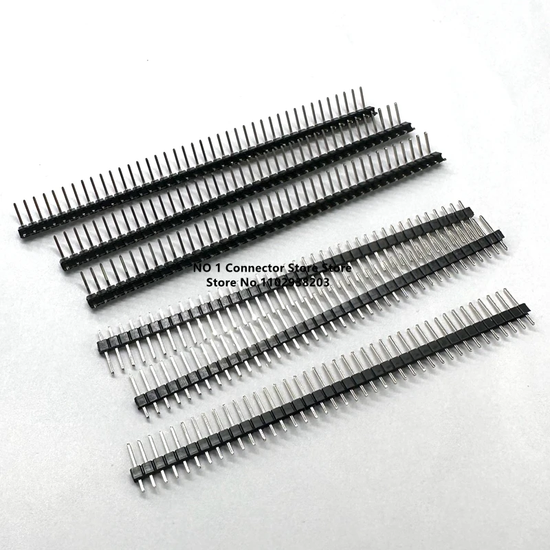 10pcs 40P 1*40 pin 2.54 2.54mm Pitch Straight/Right Angle Single Row Pin Header Male 90 180 degrees Needle Connector