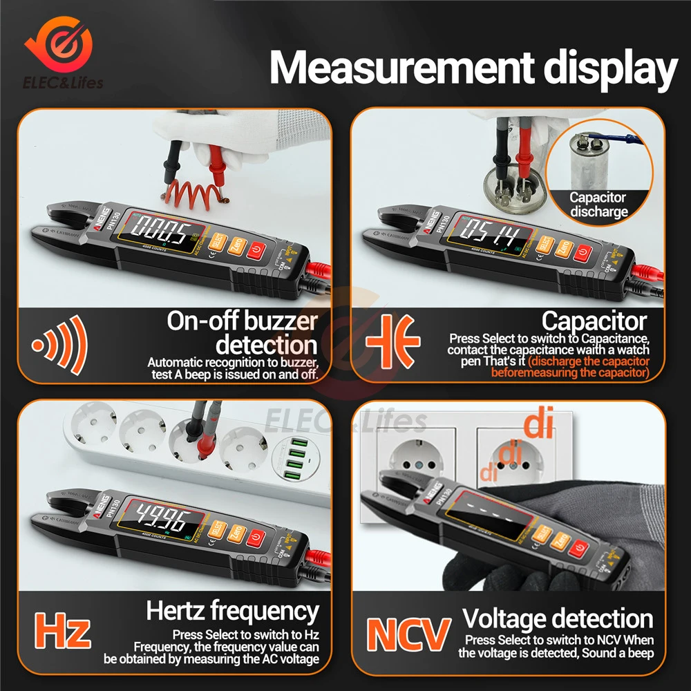 4000 Counts Clamp Meter U-shaped PN130 Smart Multimeter AC/DC 600V Voltage Current Resistance NCV Sensing Test Tools