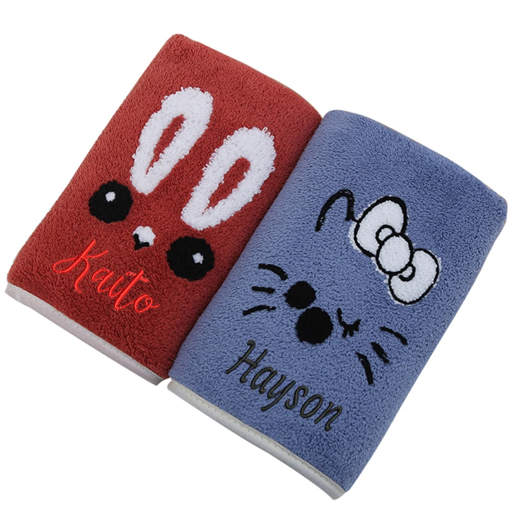 Personalized Custom Coral Velvet New Towel Embroidered Cartoon Animal Household Face Washing Towel, Wedding Gift Towel With Name