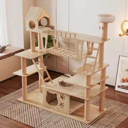 Wooden Cat Towers for Big Cats, Nest with Multiple Hamocks, Scratcher Tower, Play Structure, Beds and Furniture, Playground Cat