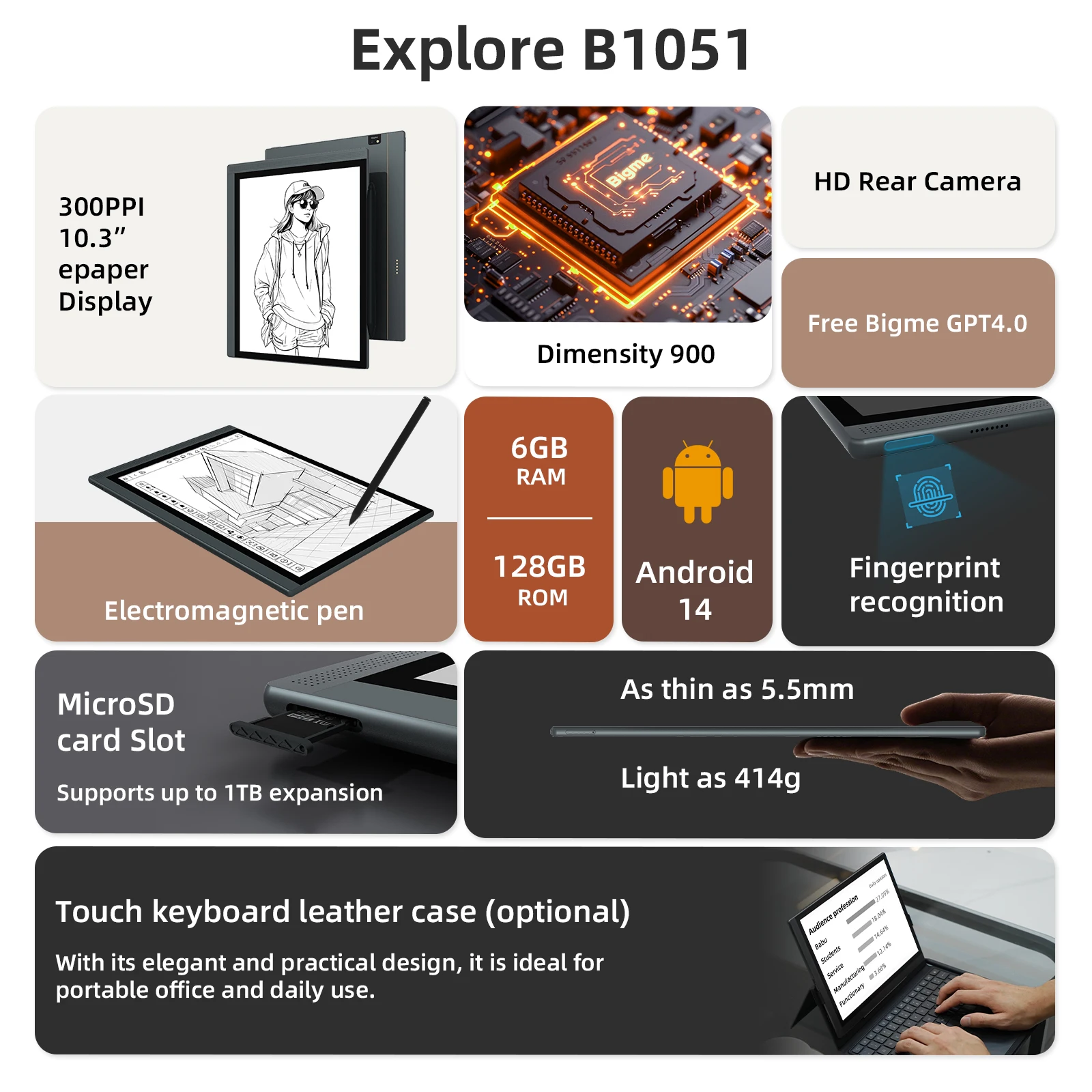 BIGME B1051 Pembaca Ebook, Pem - E-Ink Tablet Reader ulasan dan harga