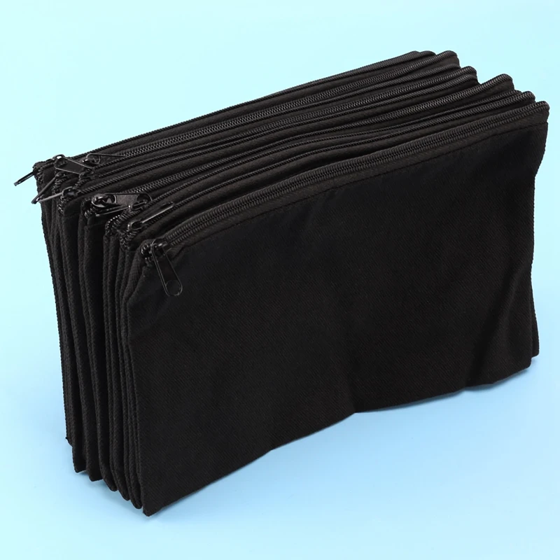 10Pcs Canvas Zipper Pouch Bags Canvas Makeup Bags Pencil Case Blank DIY Craft Bags For Travel DIY Craft School, Black