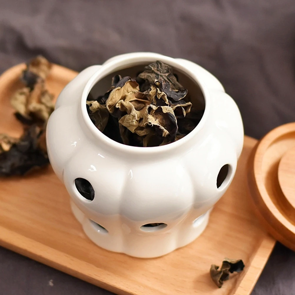 

Ceramic Storage Containers Hollow Design White Kitchen Garlic Keeper Vented Container Storage Jar Onion Seasonings Ginger Fresh