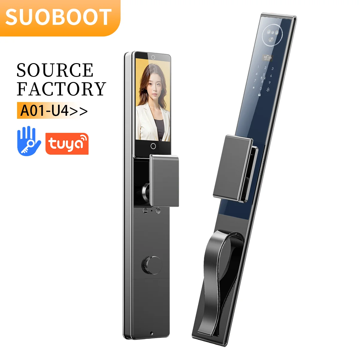 Suoboot Nuovo design Push-Pull Smart Door Lock con Cat's Eye e serratura digitale con fotocamera, adatta a tutti i tipi di porte