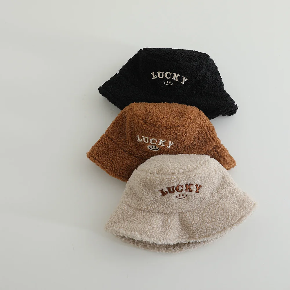 

Плюшевая рыбацкая шапка Lucky Letter для детей, защита ушей, зимняя детская флисовая панама из ягненка, детские теплые шапки 3-5 лет