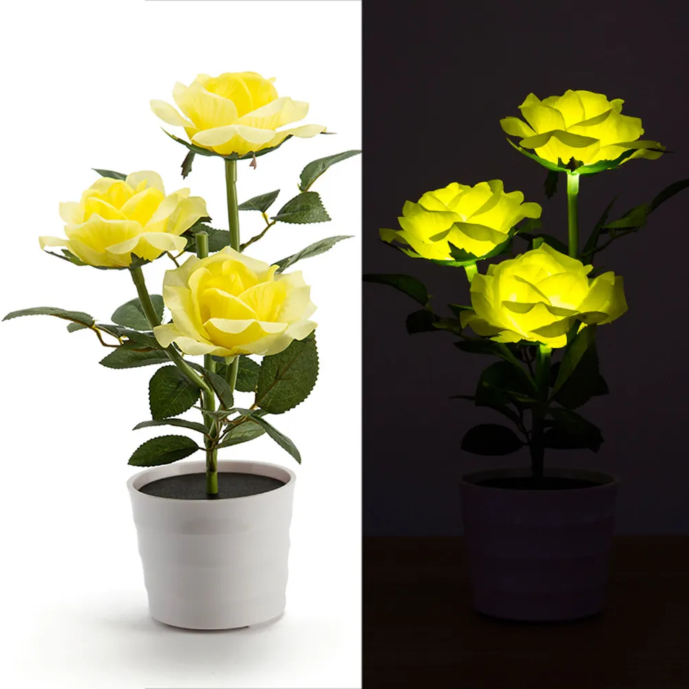 

Solar Rose Flower Lights Led Bright White 3 Flower Bonsai Lamp Waterproof Outdoor Garden Decor Home Office Hotel Night