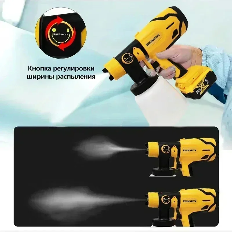 800ML Portable Cordless Paint Sprayer High-Power Automotive and Furniture Spraying Gun For Dewalt 18V 20V Battery Pin