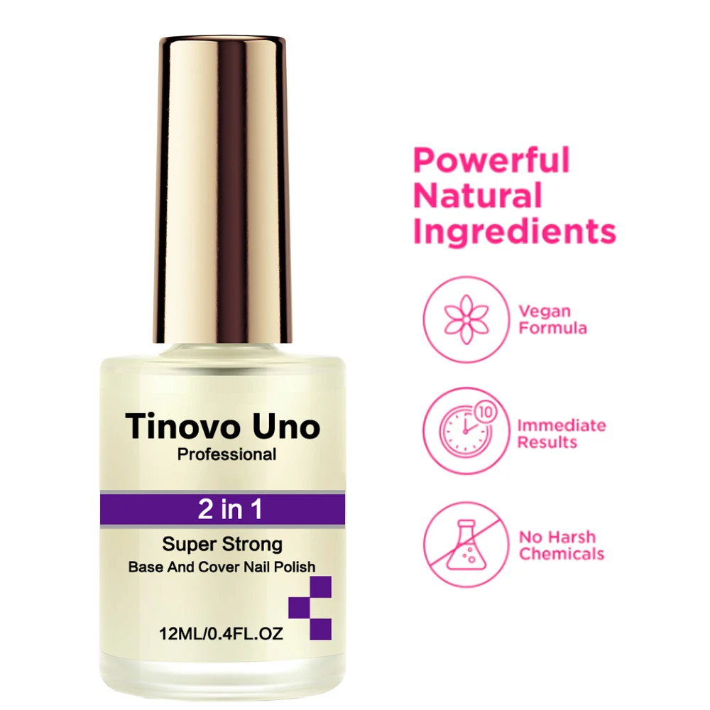 Tinovo Uno Super Sterke Base Coat Top Coat Reguliere Nagellak 12Ml Snelle Droge Nagel Kleur Bescherming Afwerking Reparatie Broze Nagels