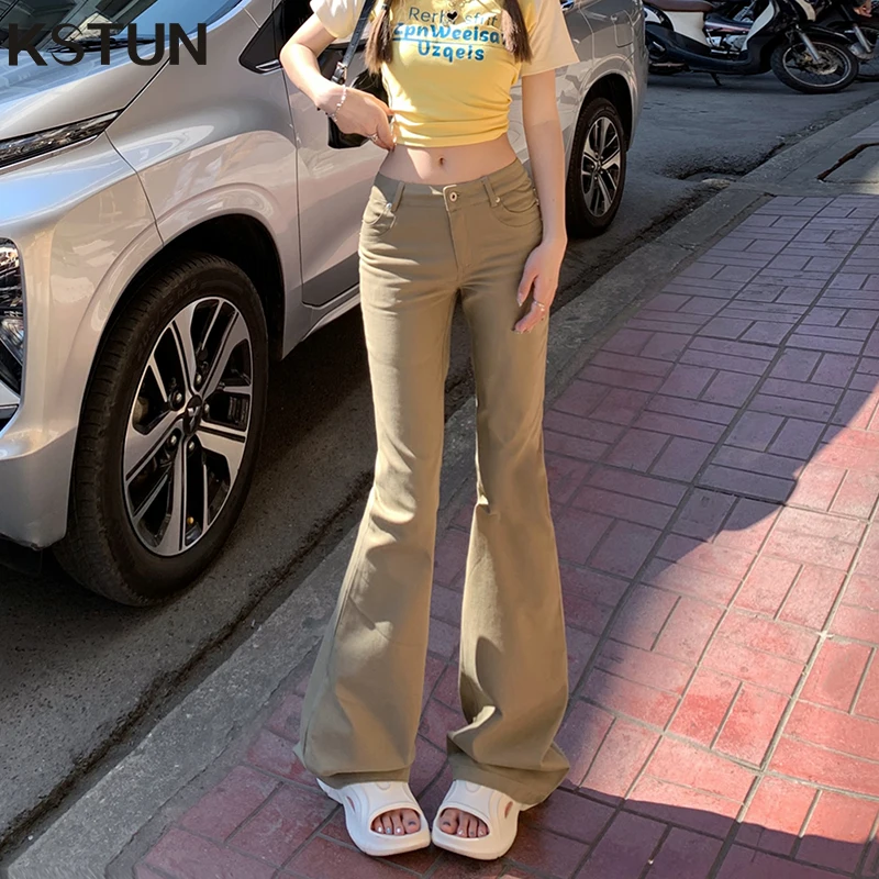 

KSTUN Vintage Stretch Low Waist Flared Jeans Women Bell-Bottom Trousers For Ladies Tall Girls Streetwear Zipper Pockets Designer