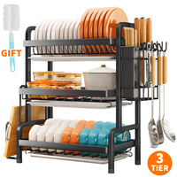 3-Tier Dish Drying Rack Kitchen Countertop Dish Drainer with Utensil Holder Compact Rustproof Household Dish Storage Organizer