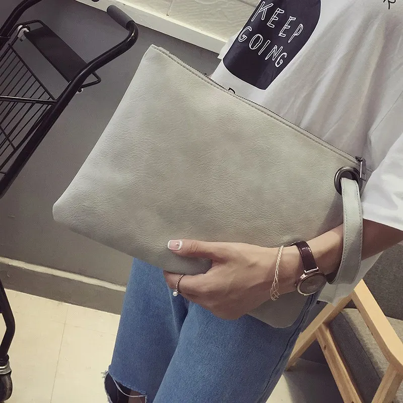 1Pc Retro Handbag, Simple Zipper Envelope Bag, Daily Travel Handbag, Version Frosted Handbag With Hand Clip Bag