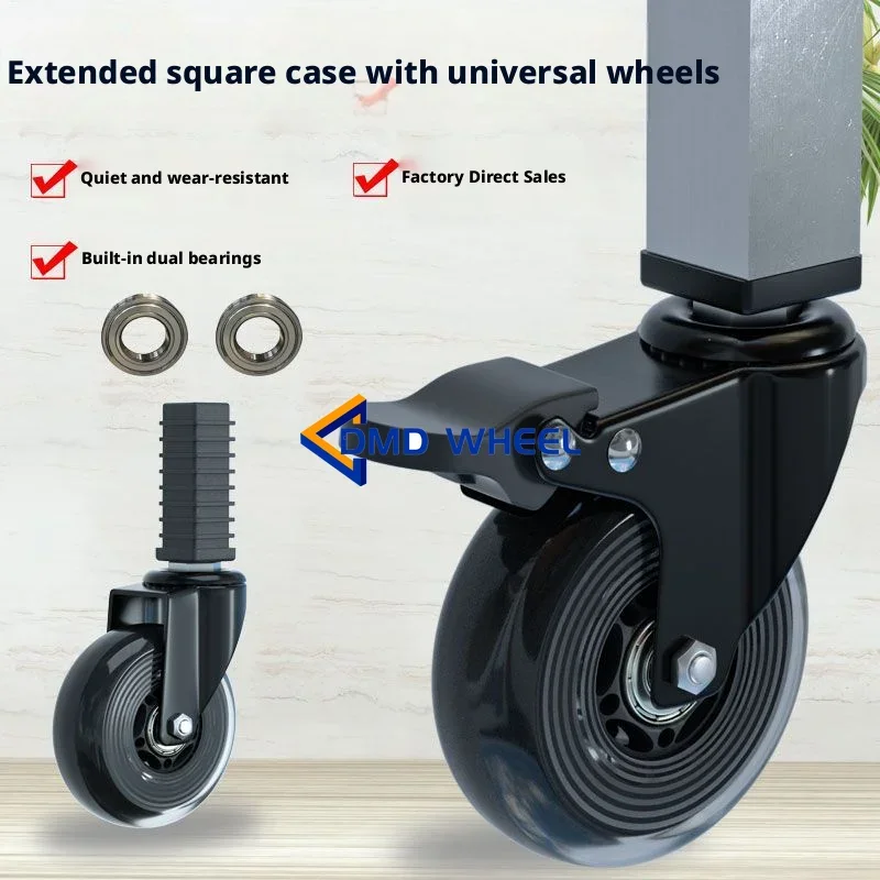 4 Pcs 2''/2.5''/3'' Universal Wheel Square Tube 20mm/25mm/31mm Plug Nuts Stainless Steel Bearing Brake Pulley Mute Caster