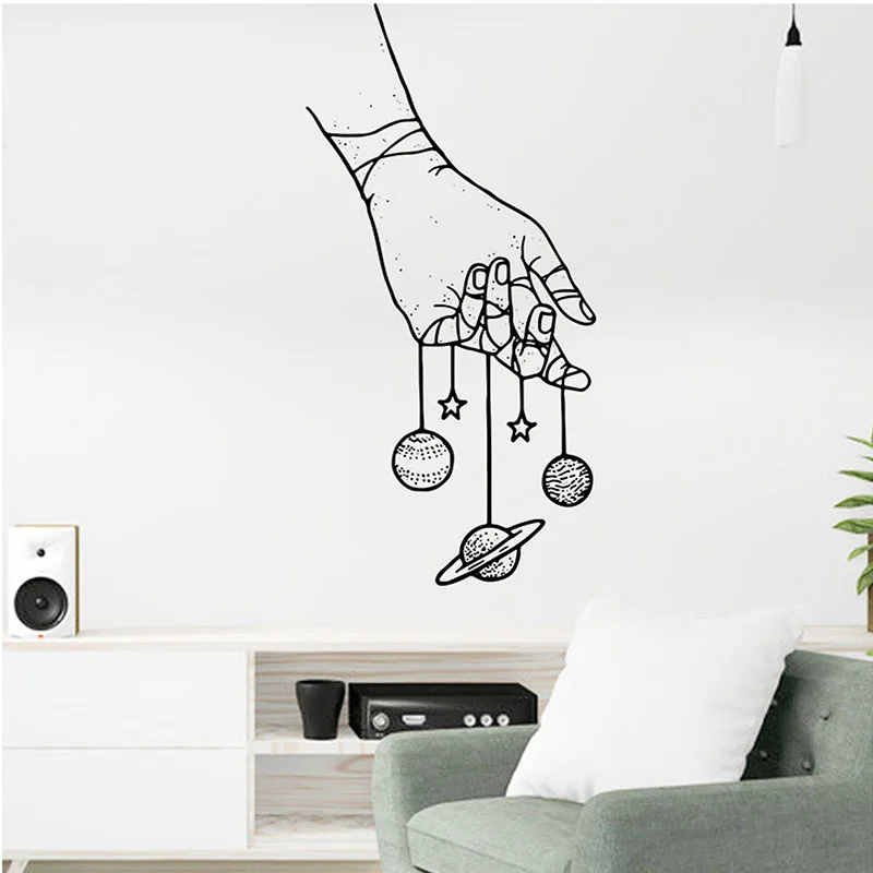 Creative universe self-adhesive wall sticker on black and white fingers, PVC material removable wall sticker