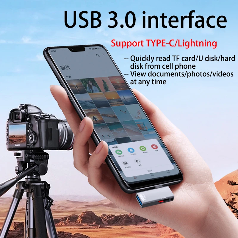 

Mobile TF Card Reader for iPhone/Android - Expand Storage, Read U Disk/Hard Drive, Plug & Play, Office Keyboard Support