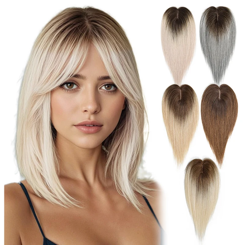 Capelli umani al 100% 8-14 pollici 7X11 cm Simulazione Retina per capelli Frangia Toppers Clip in posticci per donne con accessori per capelli diradati