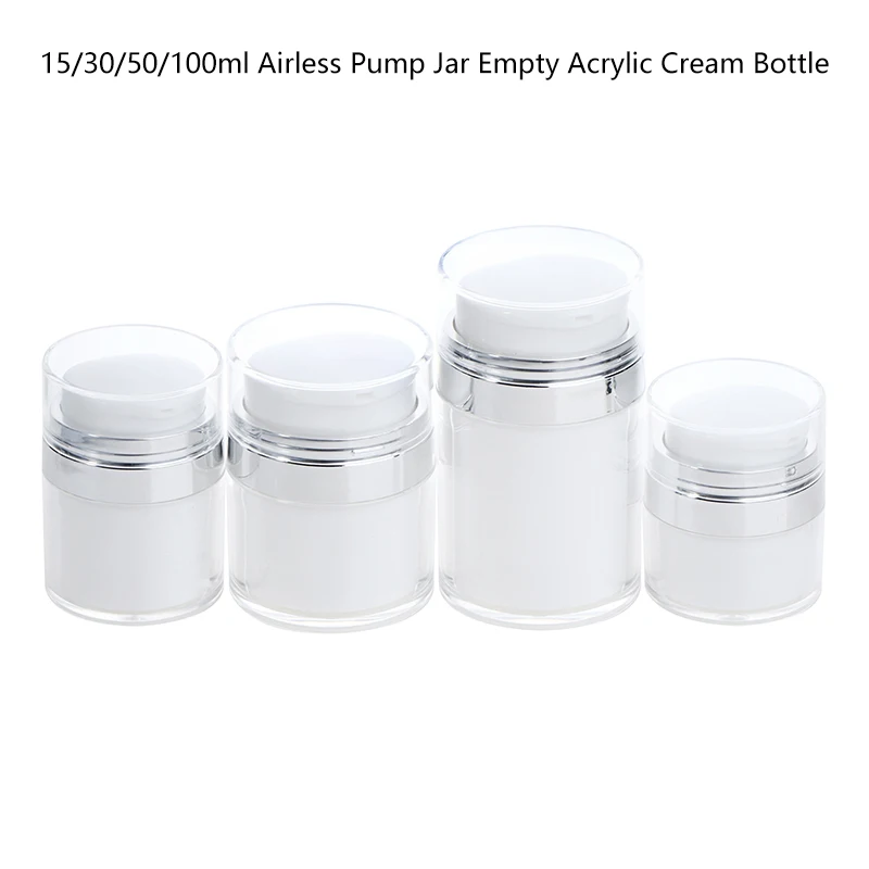 15/30/50/100ml Airless Pump Jar Empty Acrylic Cream Bottle Refillable Cosmetic Easy To Use Container Portable Travel Makeup Tool