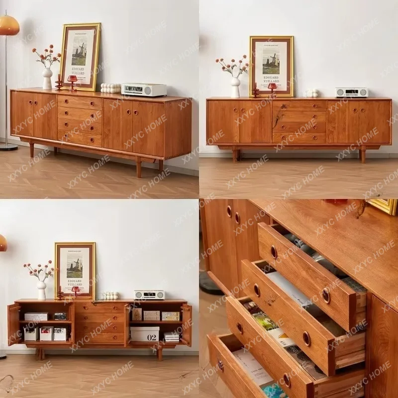 XMid-Century Modern Cherry Wood Long Sideboard TV Stand For Living Room Hallway Storage Cabinet