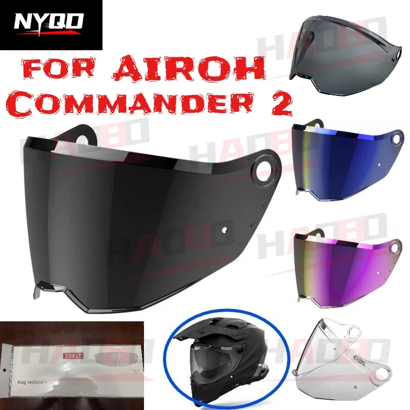 Helmet Visor for AIROH Commander 2 Windshield Motorcycle Helmet Lens Camera Stand Anti-Fog Sticker Replacement Accessories