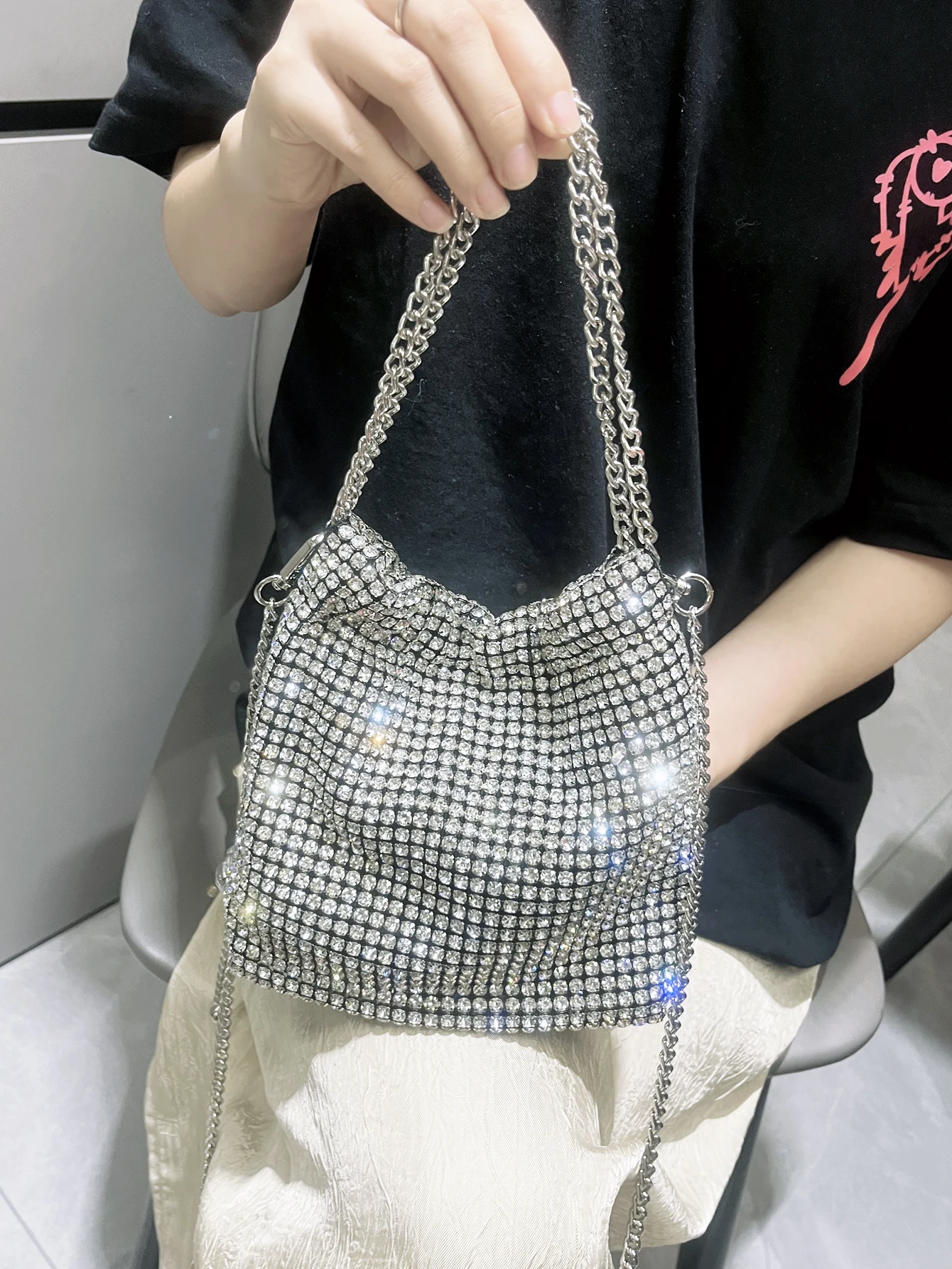 Borsa a tracolla di design di lusso fatta a mano con strass brillanti pochette da sera borsa borse e borse Hobo in cristallo