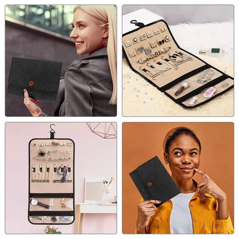 

Hanging Jewelry Storage Bag Organizer for Necklaces Earrings Bracelets Wall Mount Travel Roll Pouch Display Home Decoration