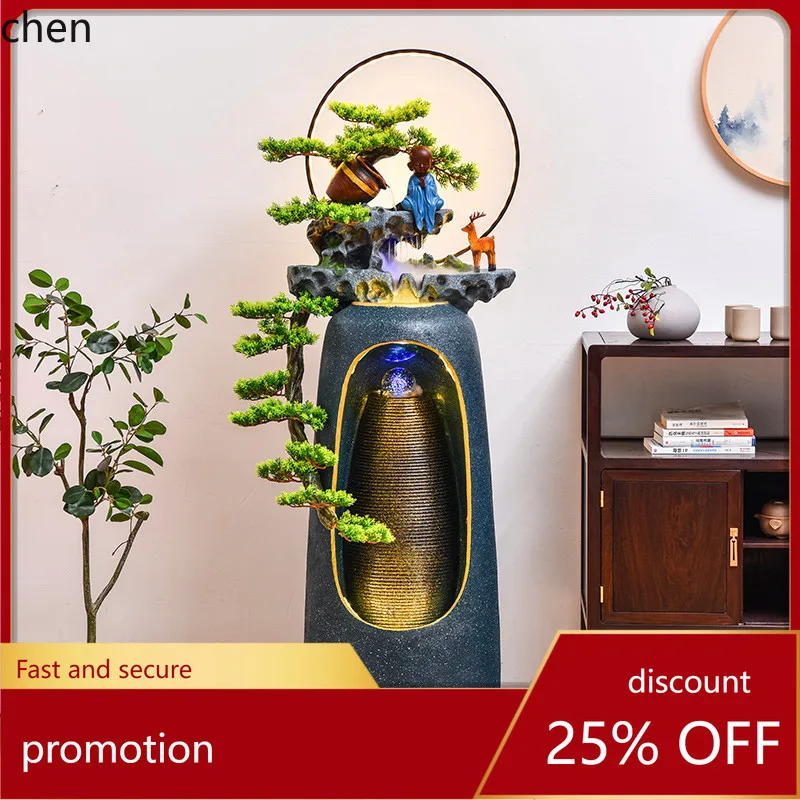 

HT TV Cabinet Entryway Floor Water Fountain Ornament Landscape Home Humidifier Circulating Water Living Room Decoration