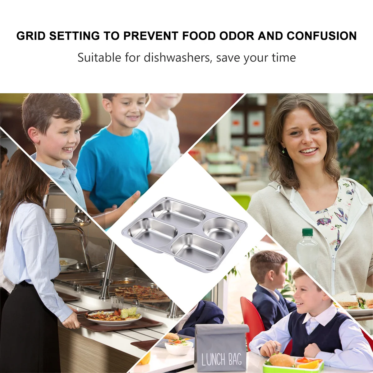 

1pc Stainless Steel Grid Plate Thickened Food Storage Container Wear-Resistant Easy Clean Smooth Surface Dishwasher Safe Canteen