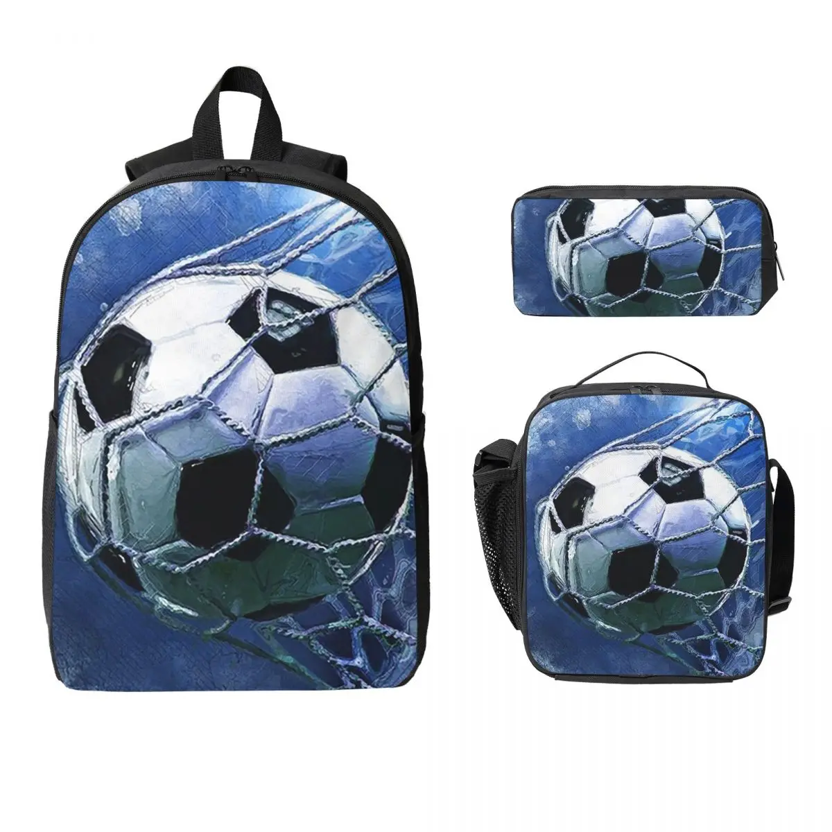 Football Watercolor Sport Art soccer Backpack Boys Girls BookBag School Bag Shoulder Bags 3ps Insulated Lunch Bag Pencil Case