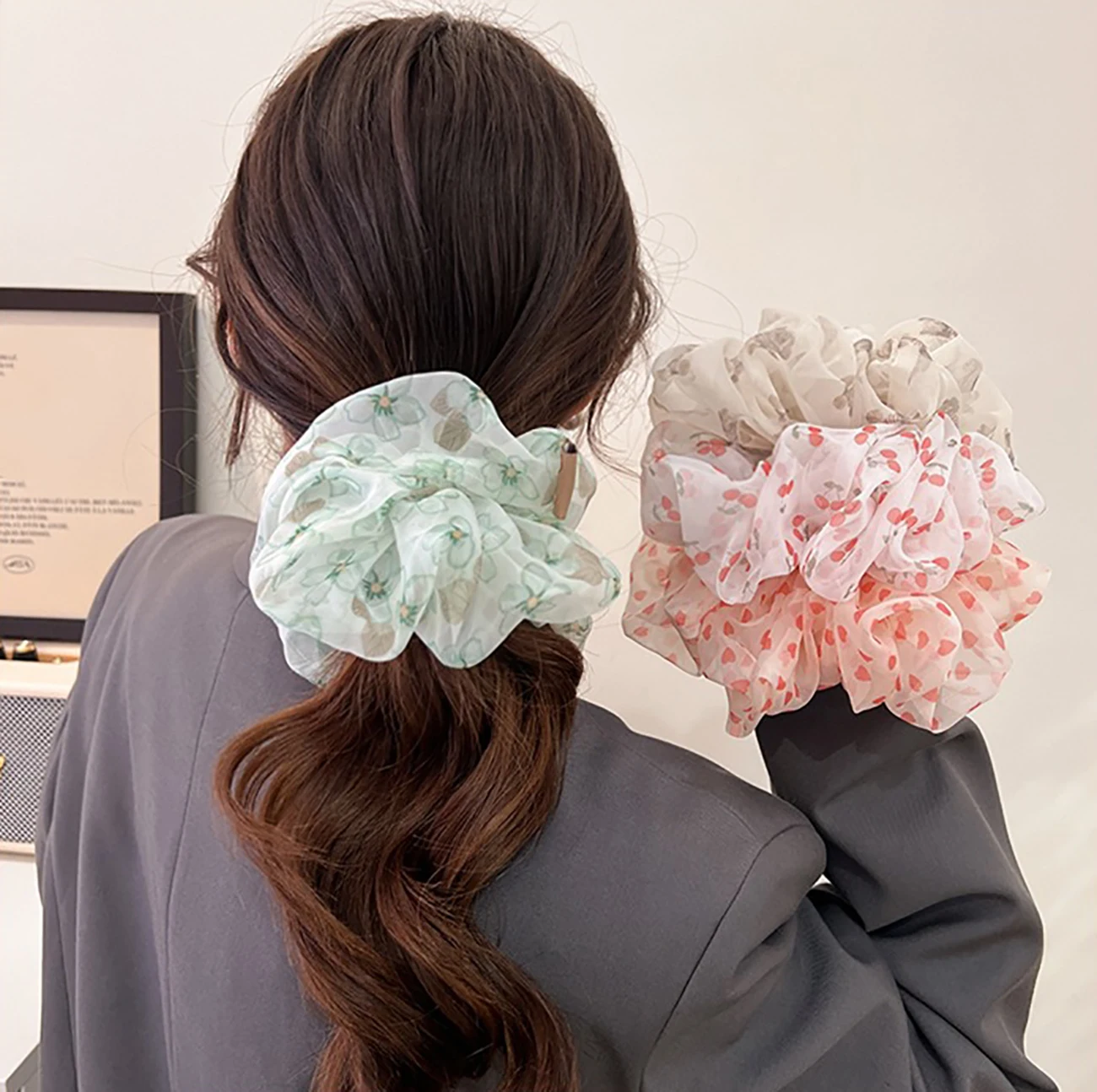 FANYIN New Mesh Floral Fluffy Hair Rope Sweet Elegant And Highly Elastic Large Intestine Hair Loop Fashion Versatile Headwear