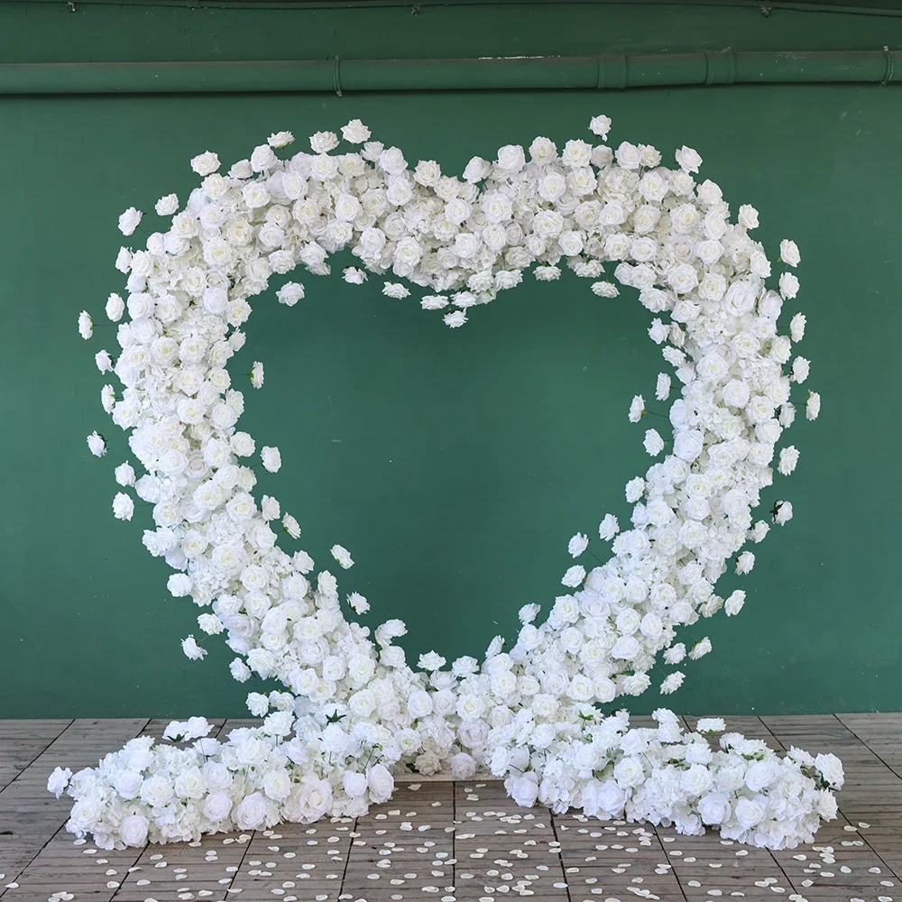 Luxury Heart Shape Handmade Flores Arificiales Mariage Decoration White Rose Hydrangea Centerpieces Table Florals Decor HY2590