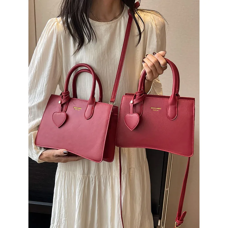 Red High-Grade Sense Crossbody Bag High-End Texture Small Love Design Women\'s 2023 New Bridesmaid Bag Simple Handbag Tote Bag