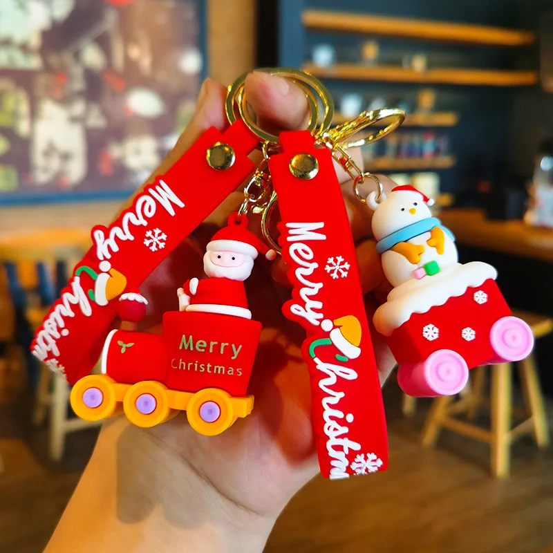 Train Style Christmas Keychain Christmas Tree Gift Snowman Doll Machine Keychain Holiday Gift Souvenir for Couples Fashion Toys