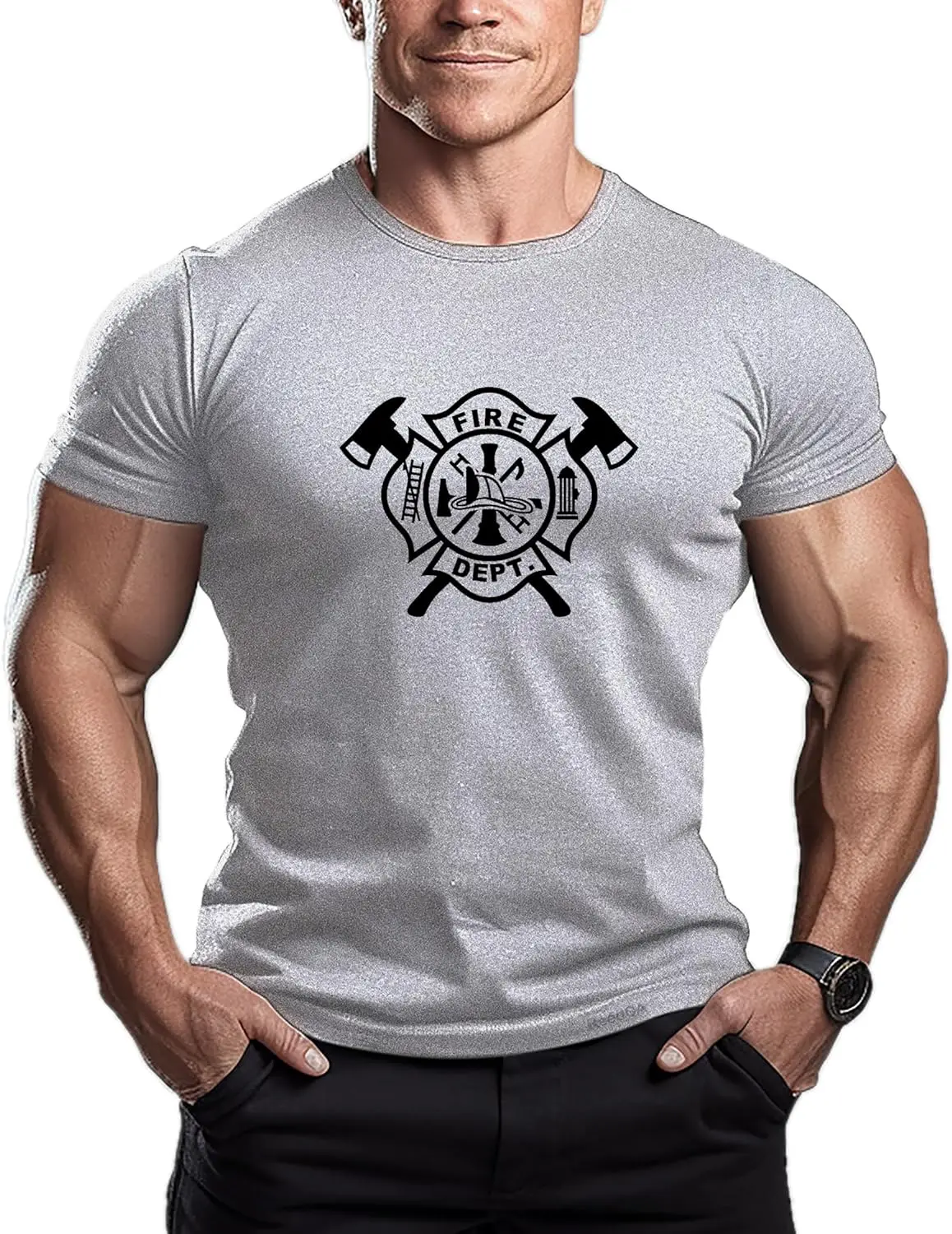 FIRE DEPT - Mens Bodybuilding T-Shirt - Gym Training Top Fashion Short Sleeve Fitness