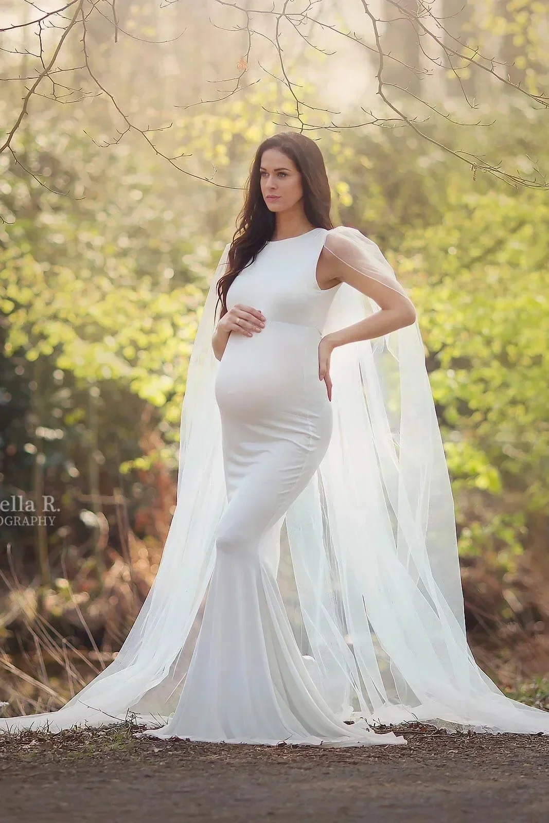 

Pregnancy Maxi Dress Photography Prop Long Lace White Mermaid Dresses + Cloak Maternity Gown for Pregnant Women Photo Shoot