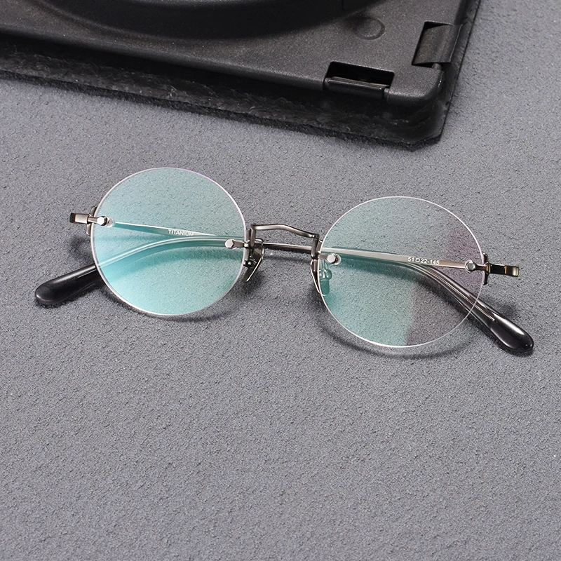 Japanese Vintage Round Rimless Glasses Frame Men Women Fashion Pure Titanium Optical Frameless Eyeglasses Reading Myopia Eyewear