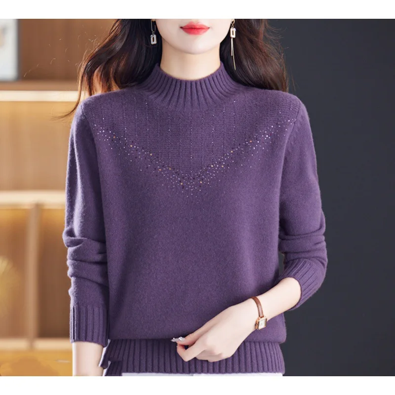 

Autumn and Winter Half-turtleneck Knitted Sweater for Women New Middle-aged Loose Fashion Base Sweater